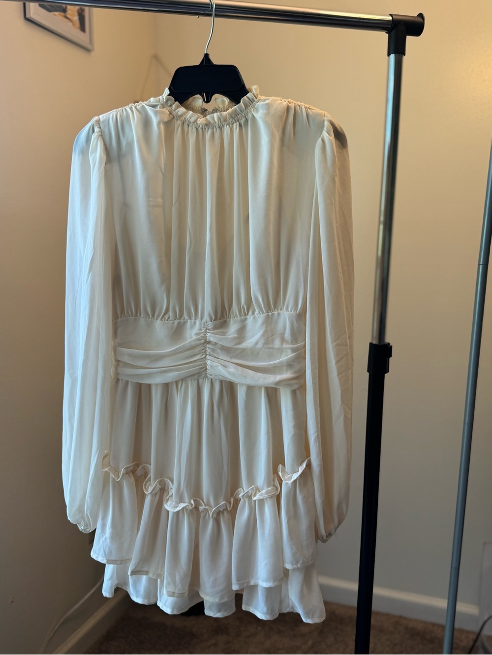 Windsor Cream Long-Sleeve Ruffled Mini Dress